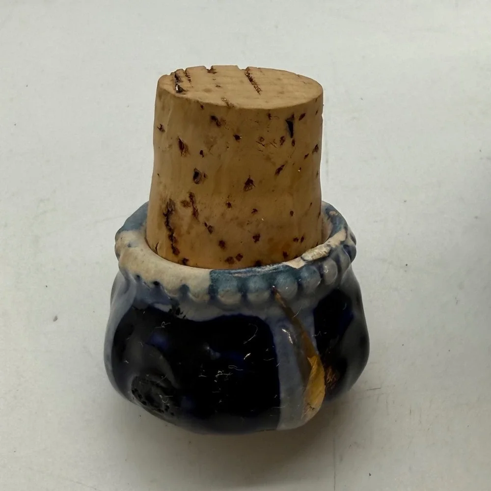 Vintage Japan Cobalt Ceramic Musical Decanter Castle Crown Stopper Gold Trim